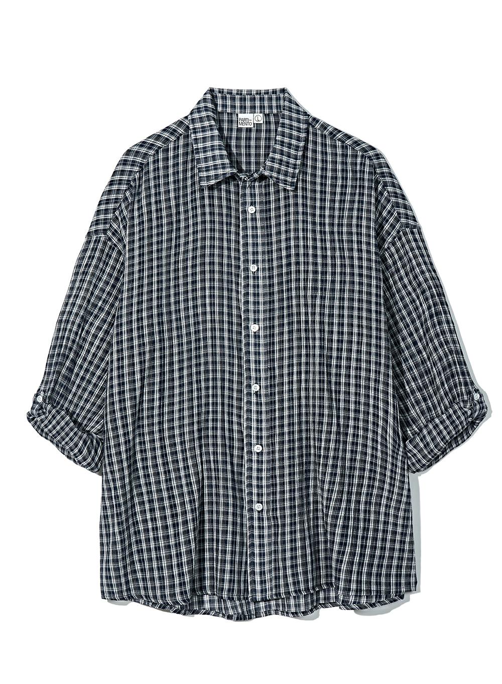 Sheer Check Roll Up Shirts_Navy