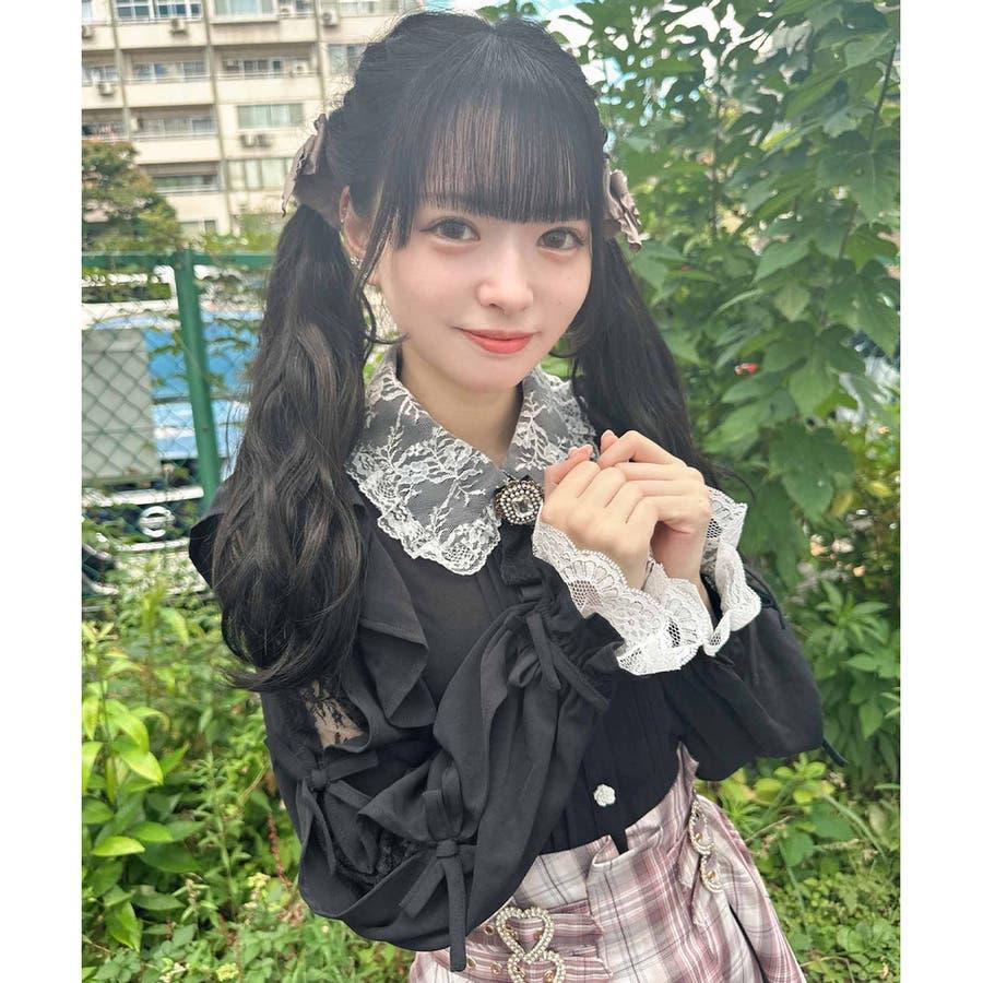 配色リボンスリーブブラウス