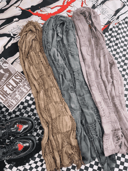 [$8.25]Gray/Coffee/Purple Wasteland Punk Distressed Scarf
