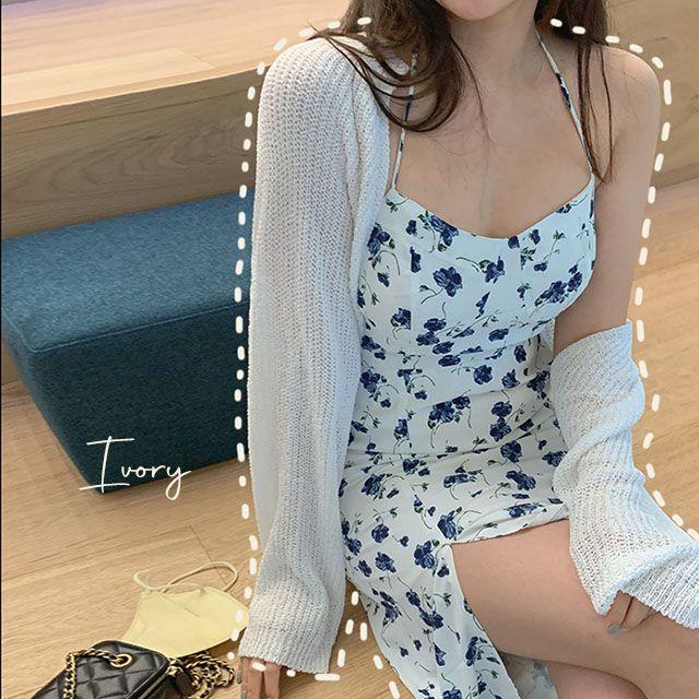 여리핏 썸머 보카시 볼레로 크롭 여름 그물 레이어드 니트 와플 가디건