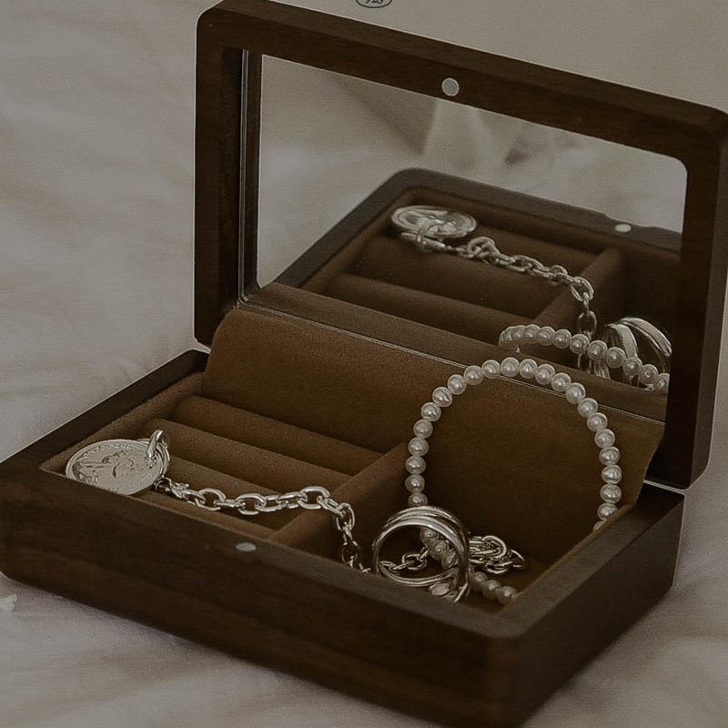 WOOD MIRROR MINI JEWELRY BOX 우드 거울 미니 보석함 반지보관함