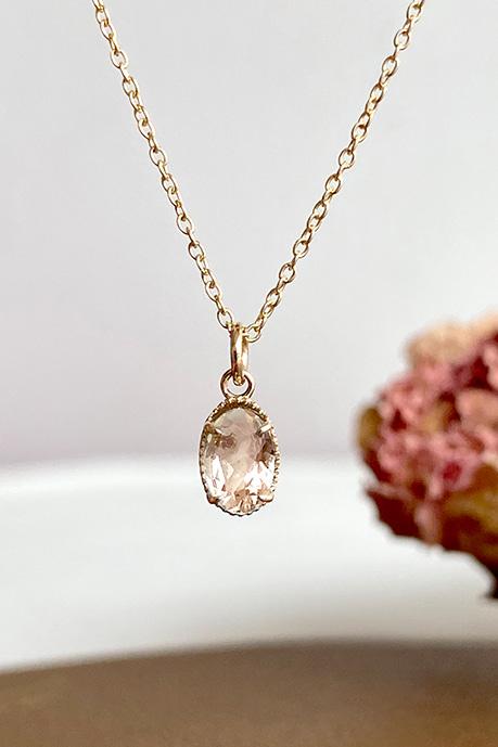 아리엘 N_오발 모거나이트 밀그레인 목걸이_14K GOLD