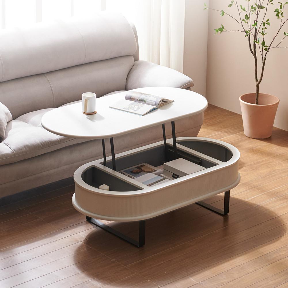 플라망 조이 템바보드 거실 테이블 좌식 리프트업 쇼파 타원형