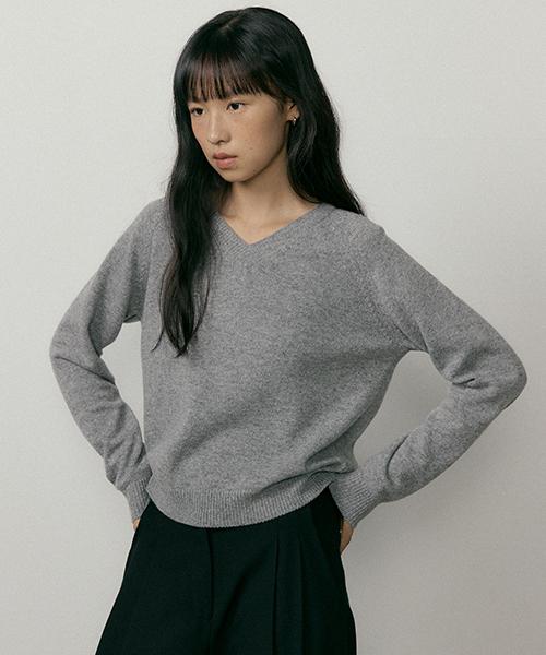 lambswool v-neck knit-gray