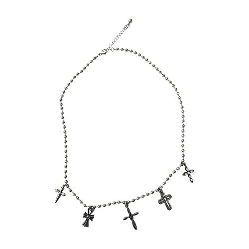 Multy Cross Ball Chain Surgical Steel Necklace ((steel))
