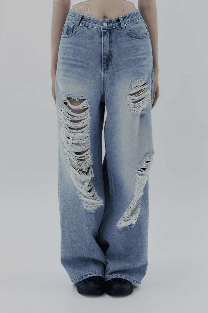 Scratch Damage Denim Pants [ Blue ]