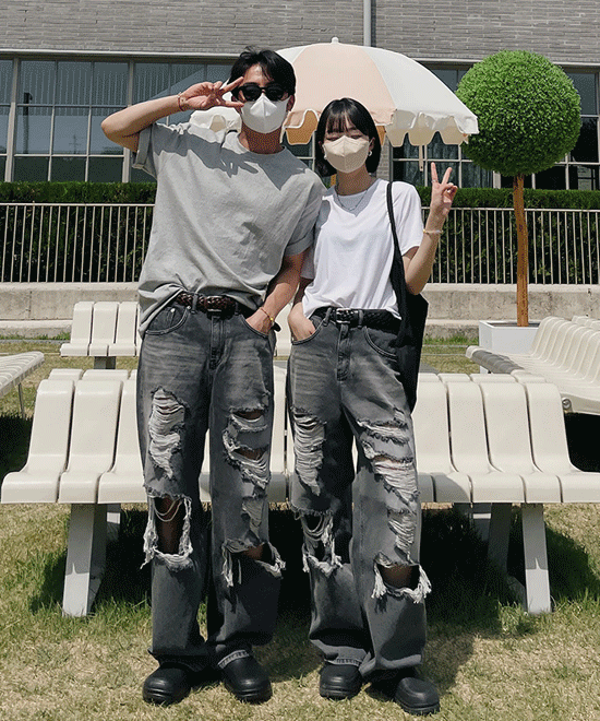 (UNISEX) 미셀 빈티지 와이드 흑청 팬츠