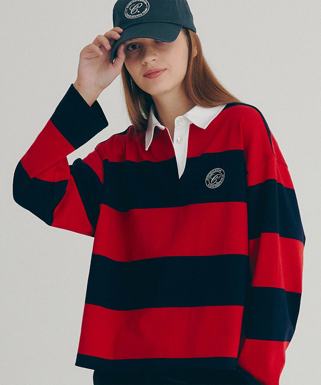 [22FW clove] Stripe Rugby Shirt_Women (Red)