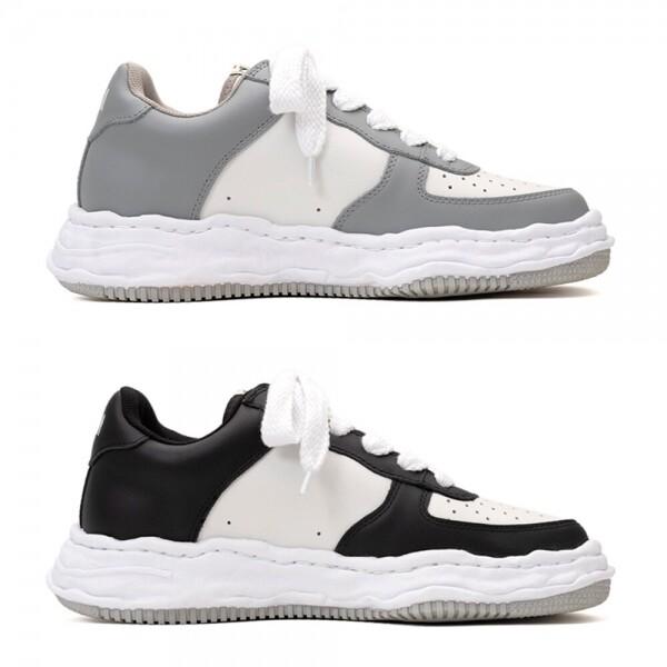 메종미하라야스히로 웨인 MMY 레더 로우 스니커즈 블랙 그레이