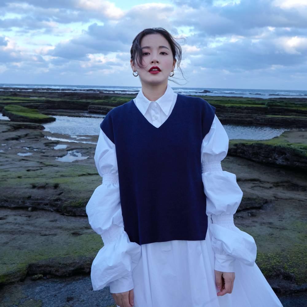 V-neck Unbalanced Knit Vest