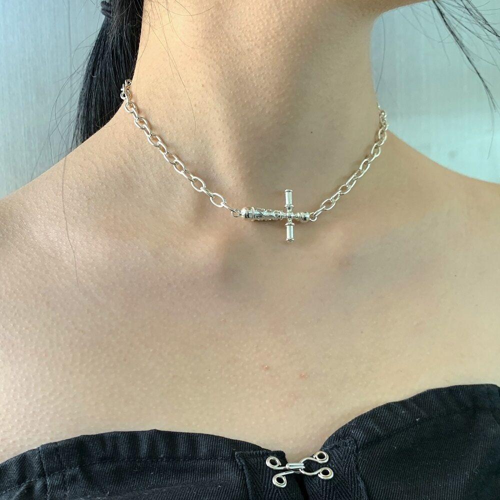 [tomar] Cross choker necklace (thin)