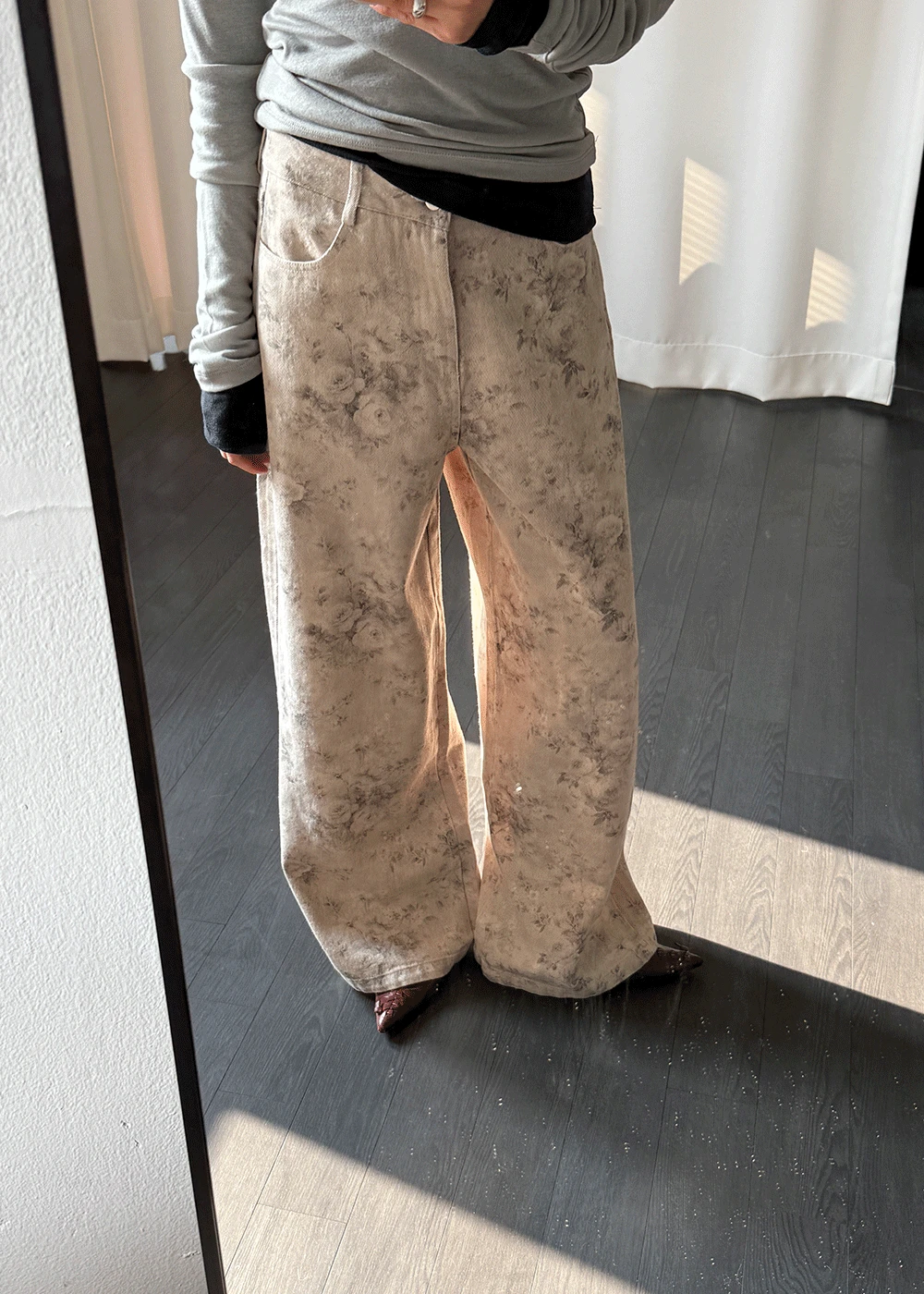 Flower point wide denim