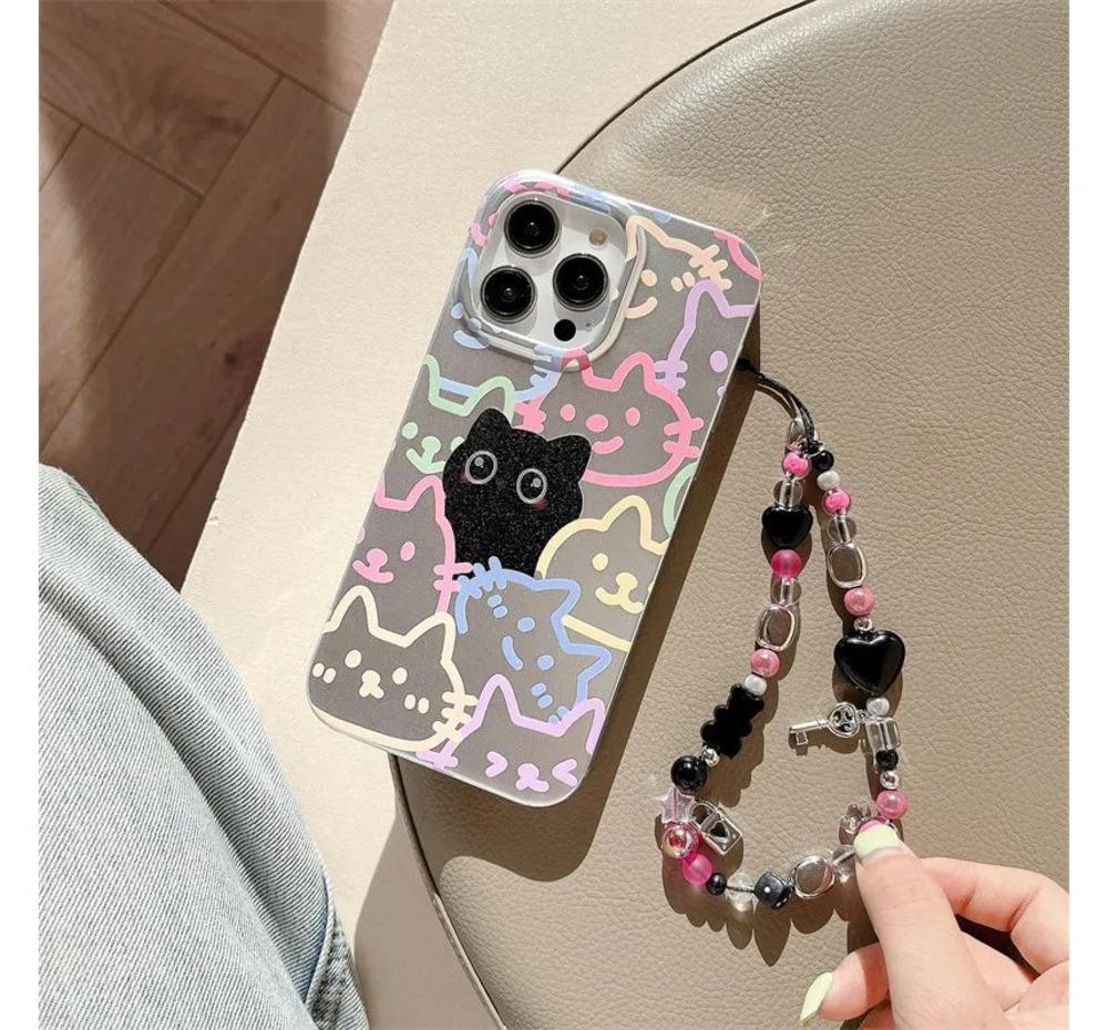 아이폰14 프로 케이스 오밀조밀고양이 폰줄포함