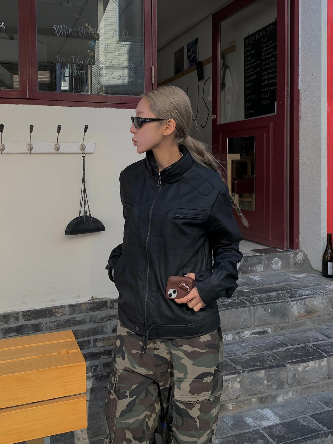 Y2K 슬림 레이서 레더 자켓 (2color)