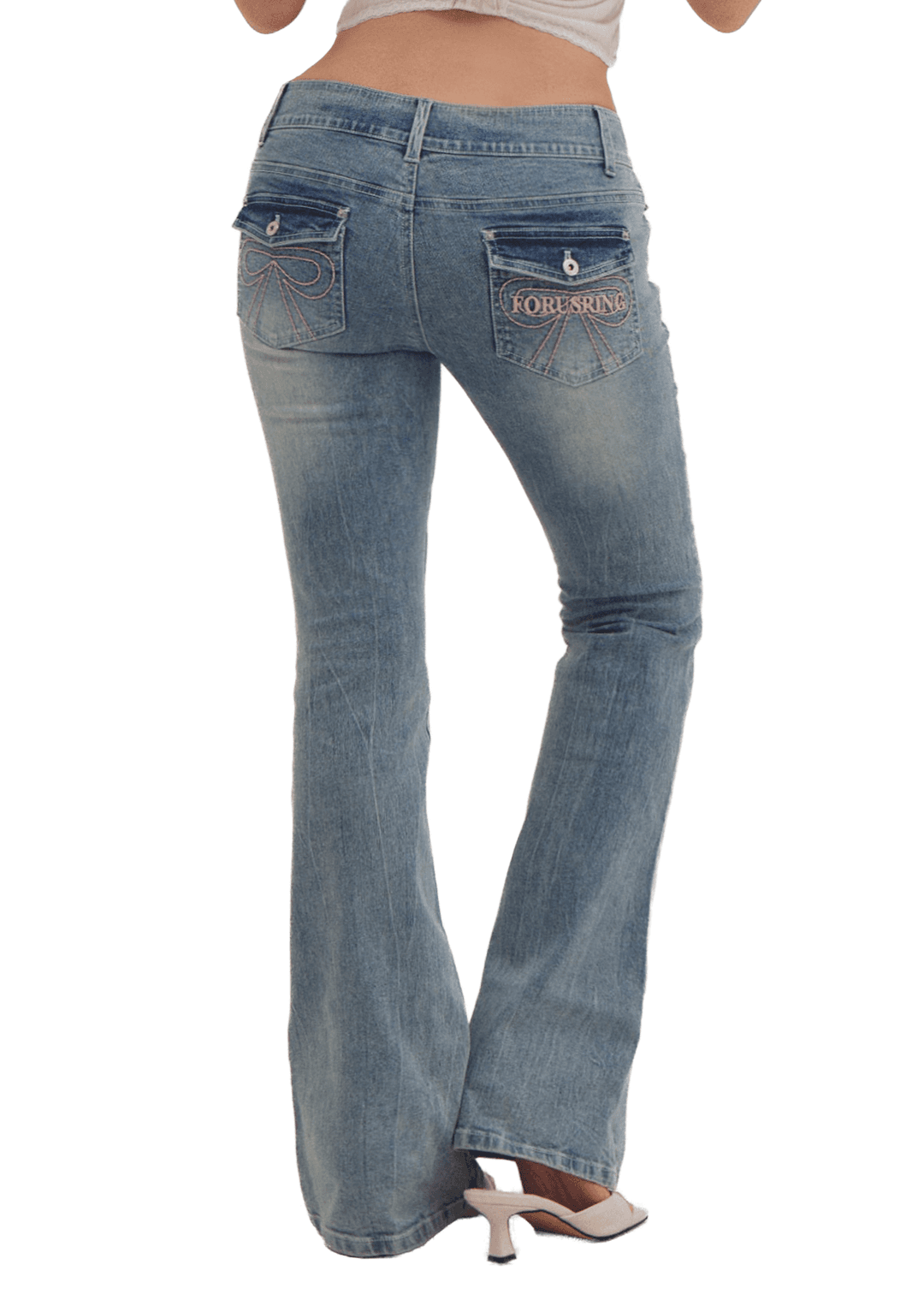 RIBBON STITCH BOOTCUT JEANS [BLUE]