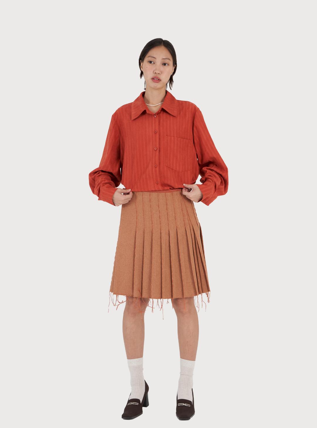 *ORDER-MADE* Hand Embroidered Pleats Wrap Skirt - orange