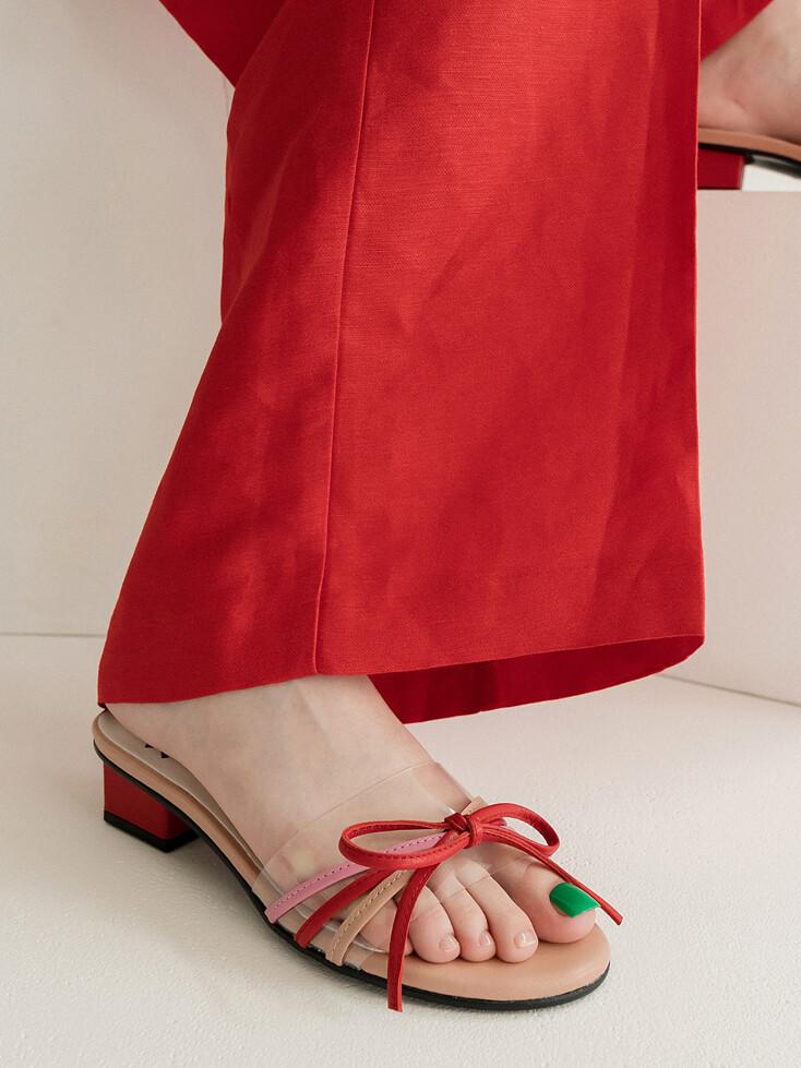 Petal Capture Clear Ribbon Sandals / PINK RED / YY8S-S26