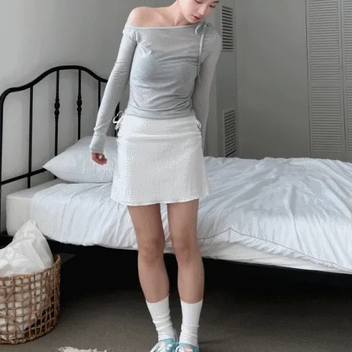 [발레코어/밴딩] 프리 셔링 리본 미니스커트