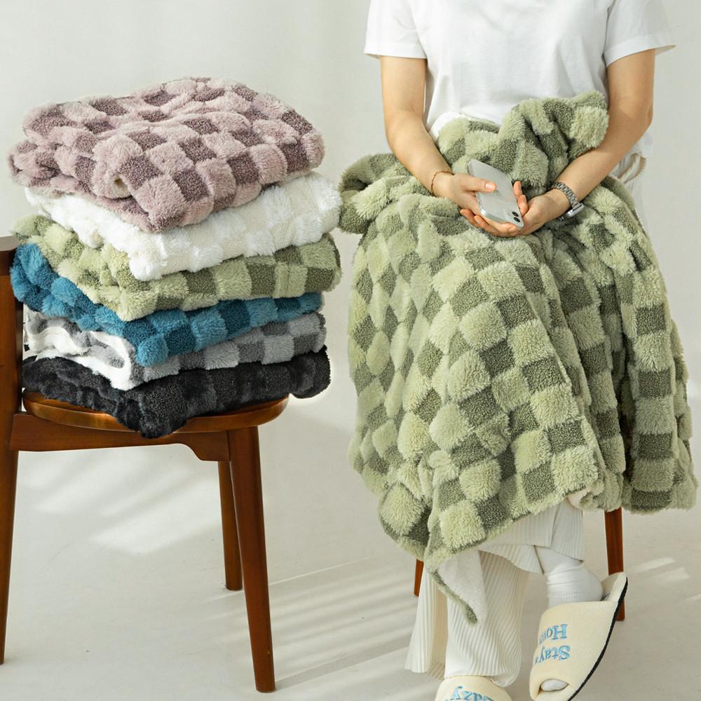 도톰한 푸숑체크 양털 극세사 겨울 담요 쇼파 블랭킷 (소형/중형/대형)-6컬러