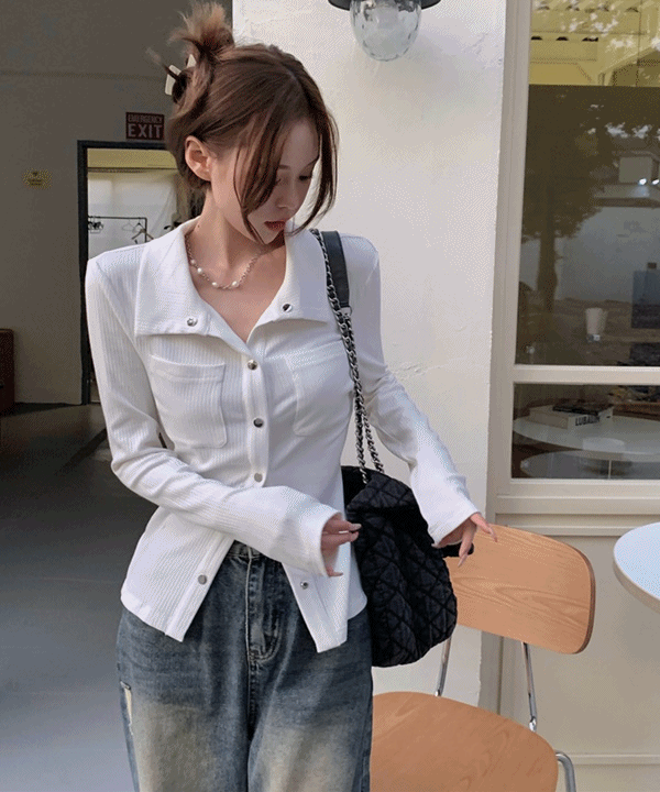 [데일리💗/힙스타일]y2k 레트로 슬림 포켓 골지 카라 셔츠