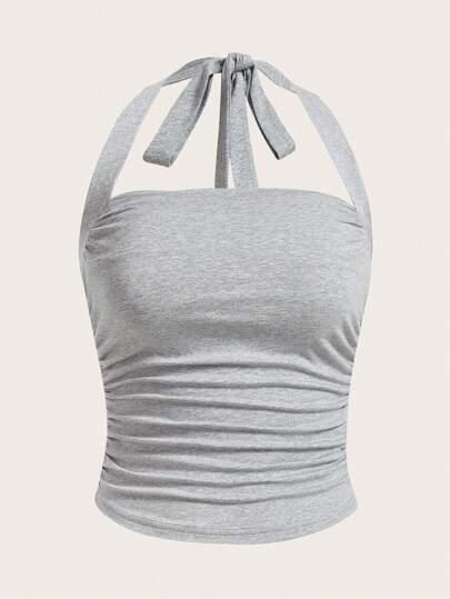 SHEIN EZwear 솔리드 셔링 홀터넥 톱
