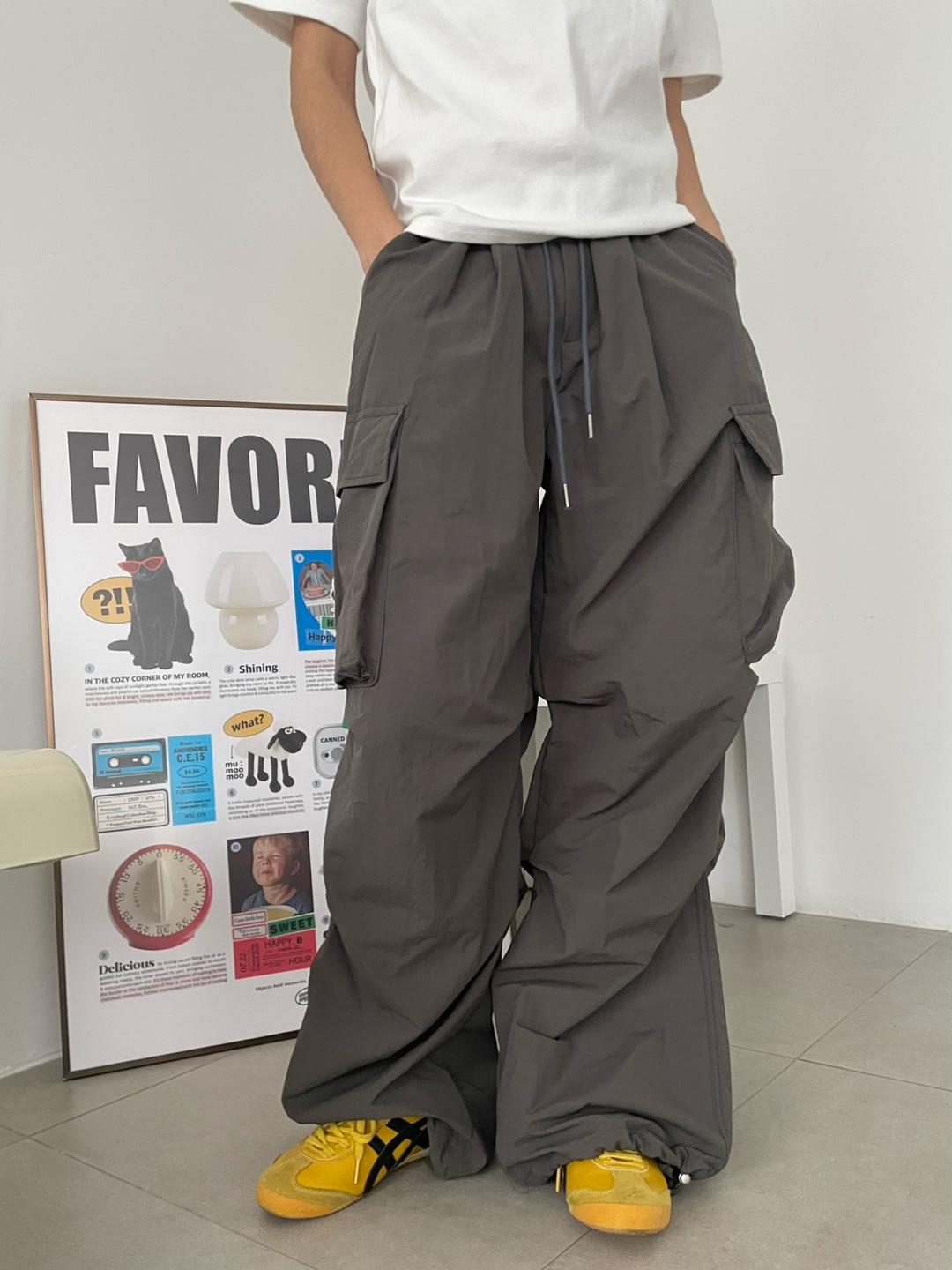 nylon solid pocket tuck cargo pants (3color)