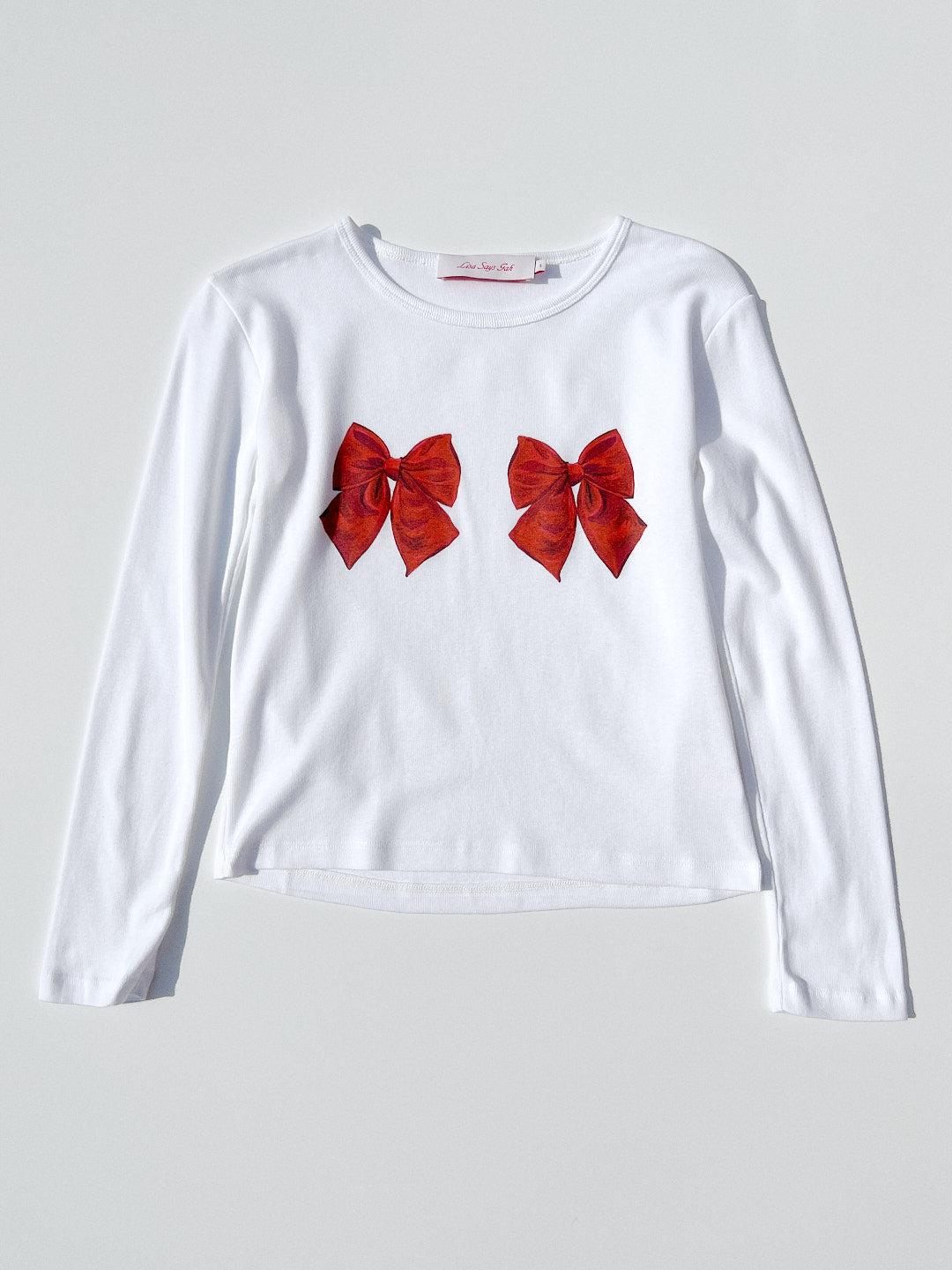 Dana Long Sleeve Tee - White/Bows - White/Bows / 3XL