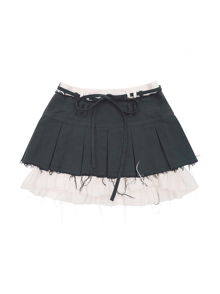 LAYERED PLEATED SKIRT - GREY / S