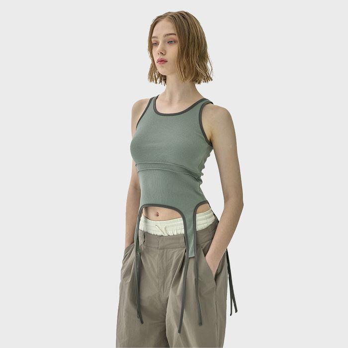 Drawstring Hem Sleeveless - KHAKI