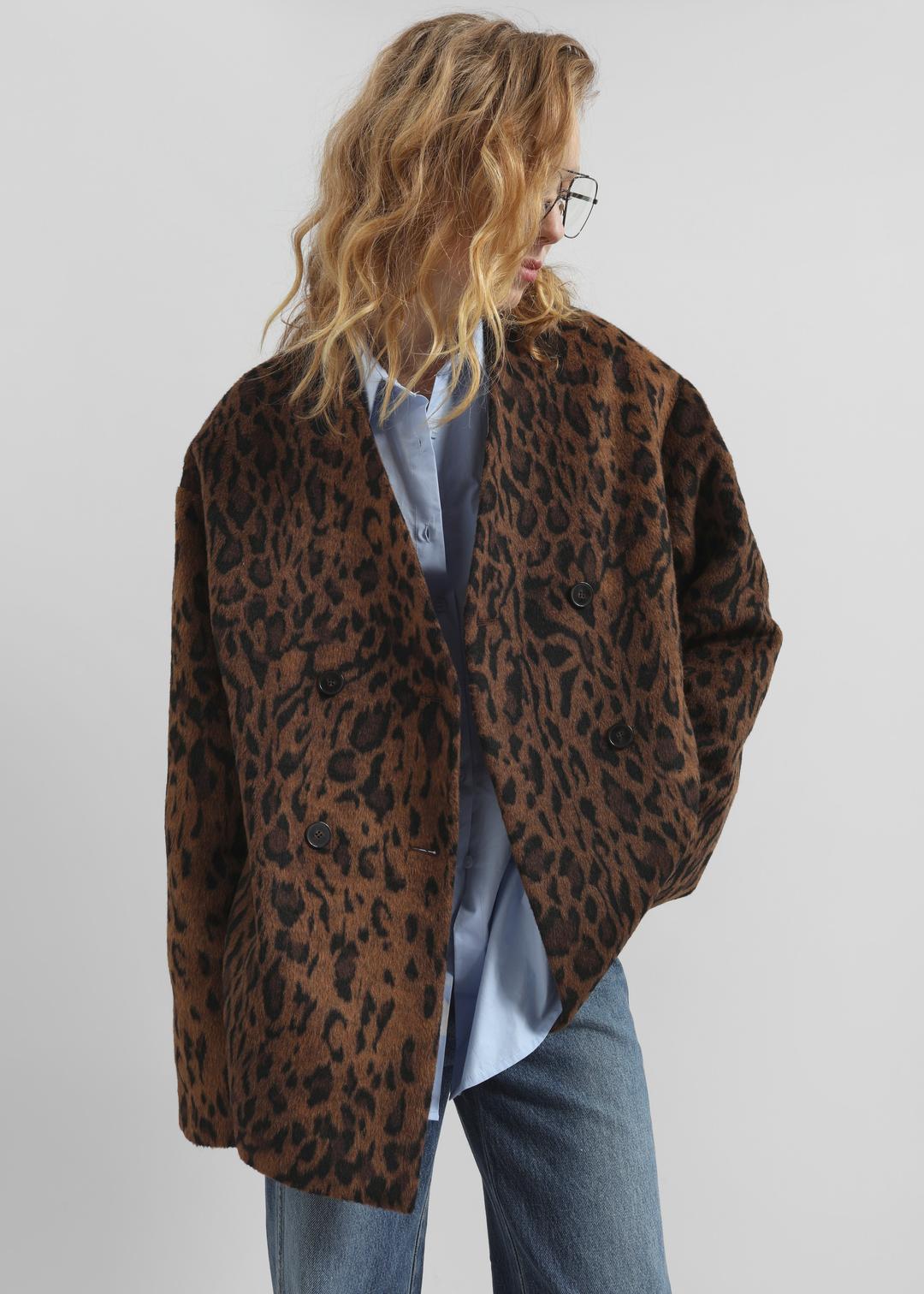Sopel Leopard Print Collarless Blazer - Brown - ONE SIZE