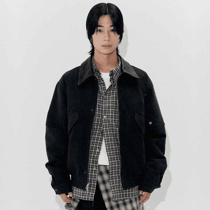 [PARAKEET] Vintage Leather Collar Jacket (Washed Black)