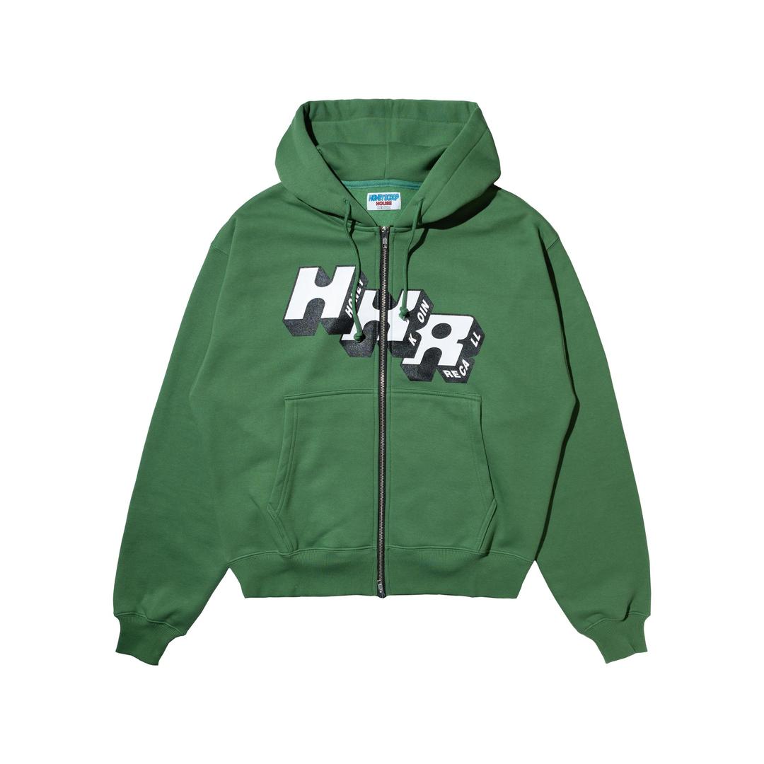 HKR LOGO ZIP UP HOODED SWEATSHIRT GREEN