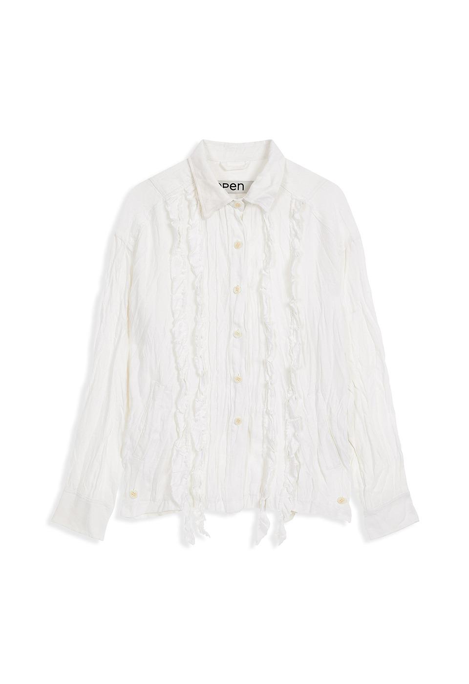 CRINKLED RUFFLE SHIRT, WHITE