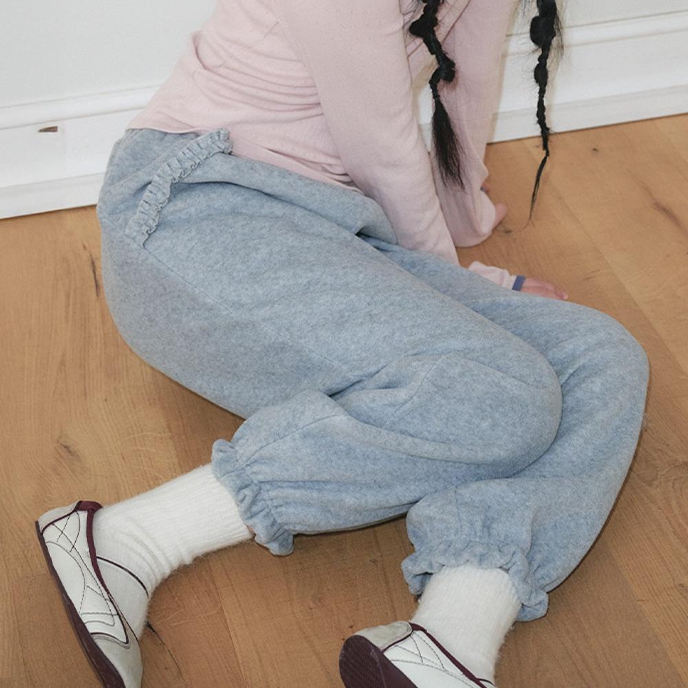 FRILL POCKET FLEECE PANTS, LIGHT GREY