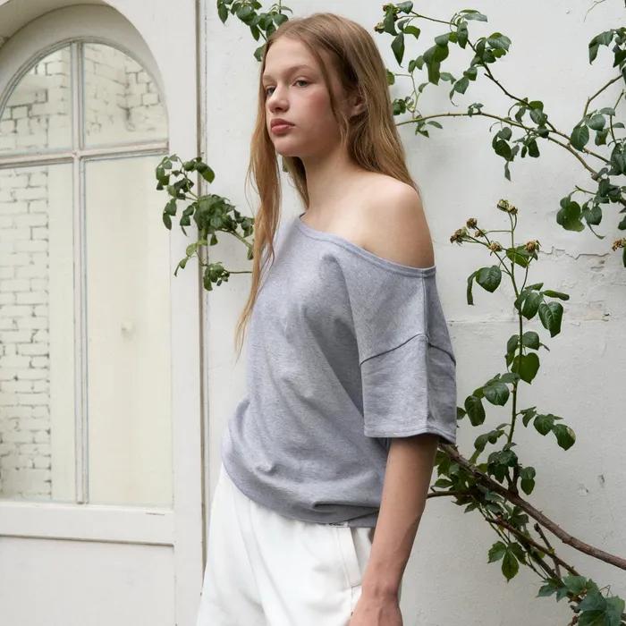 summer off - shoulder sweat top (melange)