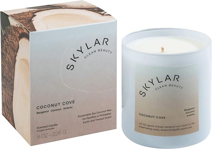Skylar Coconut Cove Candle, Non-Toxic Clean-Burning Candles with Soy Coconut Wax, Fresh Soy Candles for Home, Scented Candles USA Made & Hand-Poured