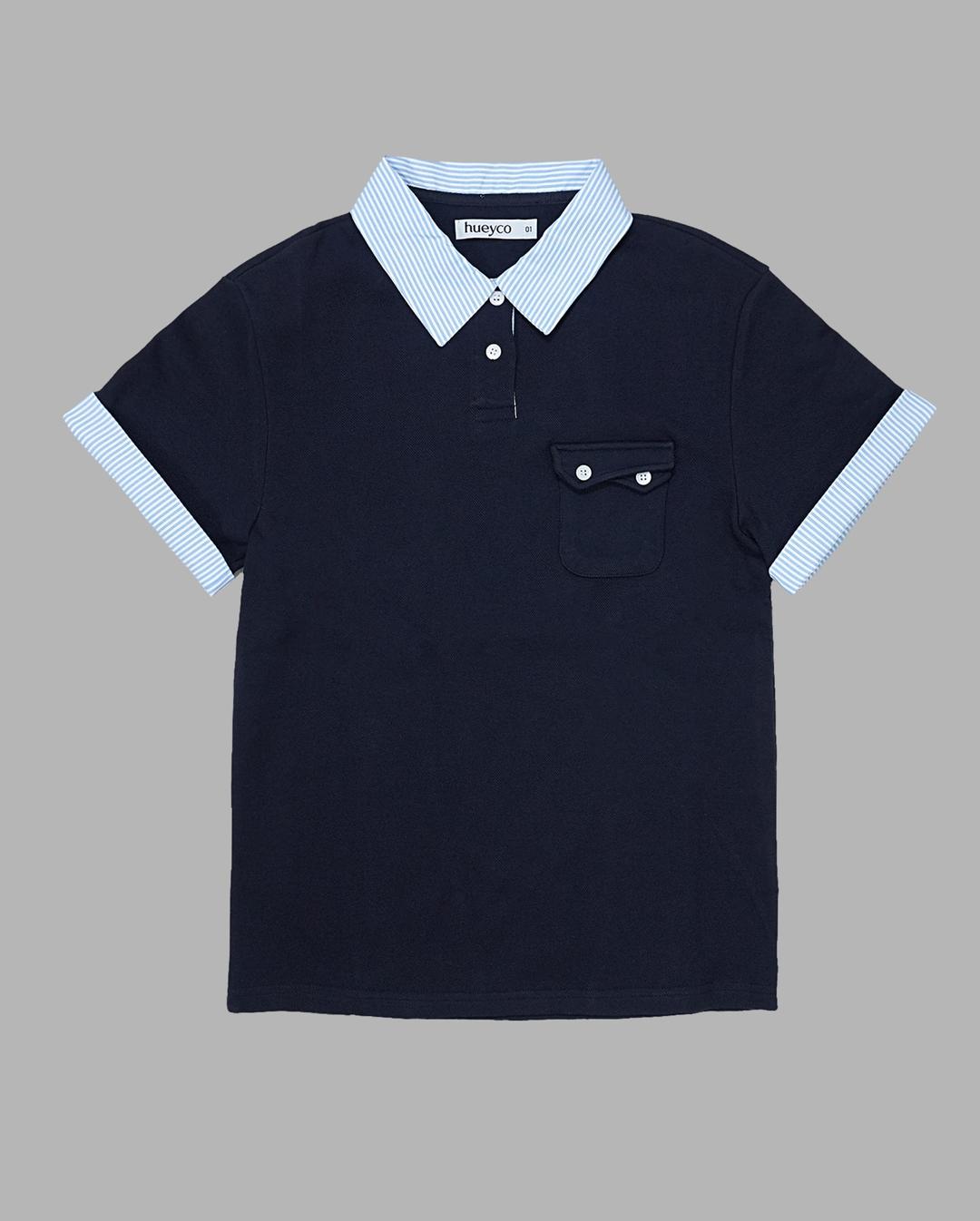 STRIPE ROLLUP POLO TEE NAVY