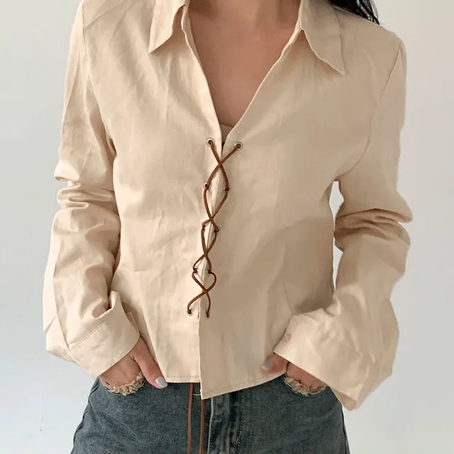 빈티지 아일렛 오픈 카라 셔츠