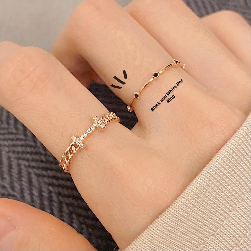 블랙 화이트 도트 반지 크리스탈 큐빅 반지