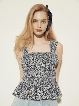 Flower sleeveless blouse 001 Navy