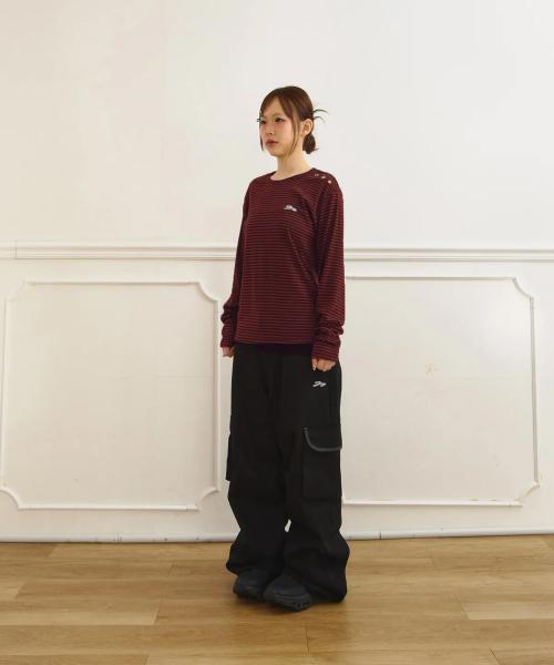 주영X탄산 아일렛 롱슬리브 (스트라이프 레드)