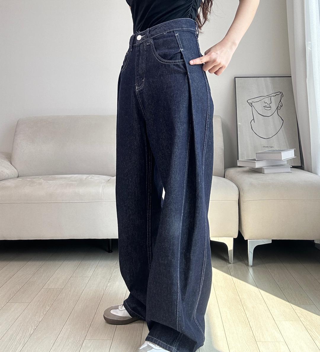 니블리 NB554 - 사이드 접힘 뽀인트 데님팬츠