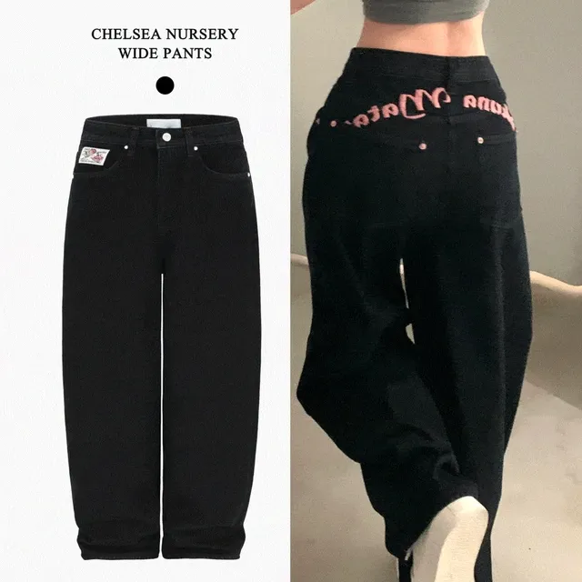 [골반커버🤎/핏보장] 첼시아 백포인트 자수 포켓 와이드 롱 데님 팬츠 - 3size