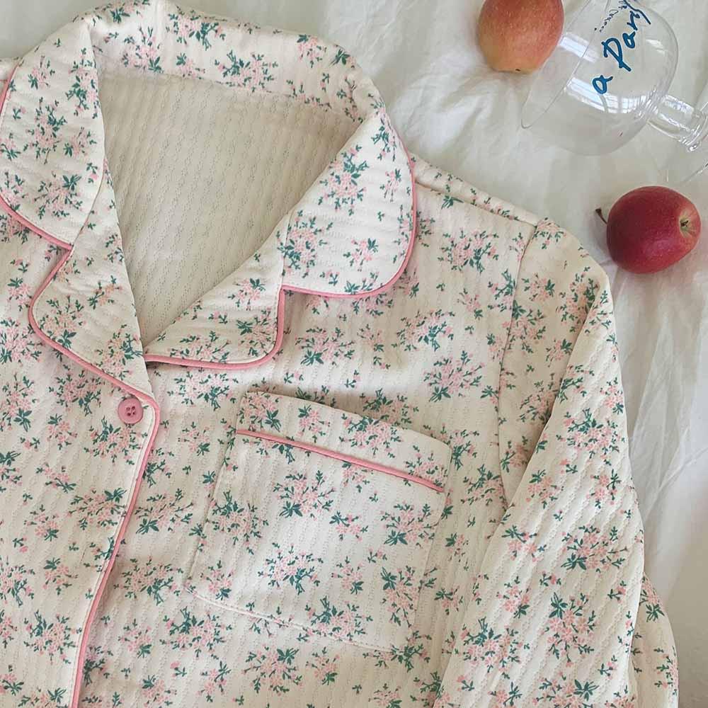 [누빔잠옷] 레이나 파자마 플라워 핑크 수면 겨울 연말 선물 우정 파티 홈웨어