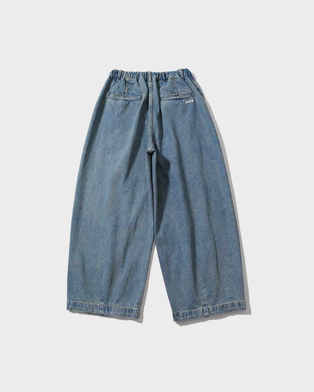 [AG] Long Tuck Wing Balloon Denim Pants - Washed Blue
