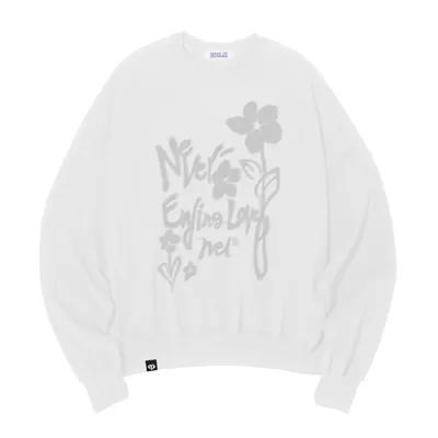 [BXS] Flower Drawing Sweat Shirts White