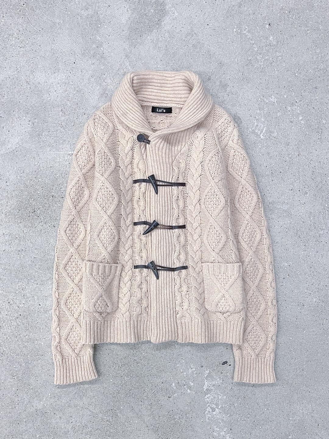 Shawl Collar Cable Duffel Pocket Cardigan S0394