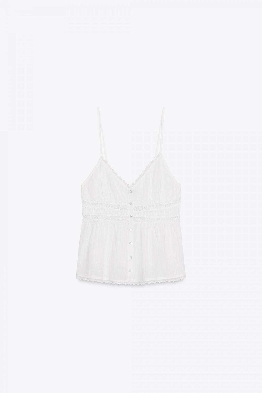 스페인샵 자라 레이스 트리밍 쉬폰 탑 0881/088 WHITE