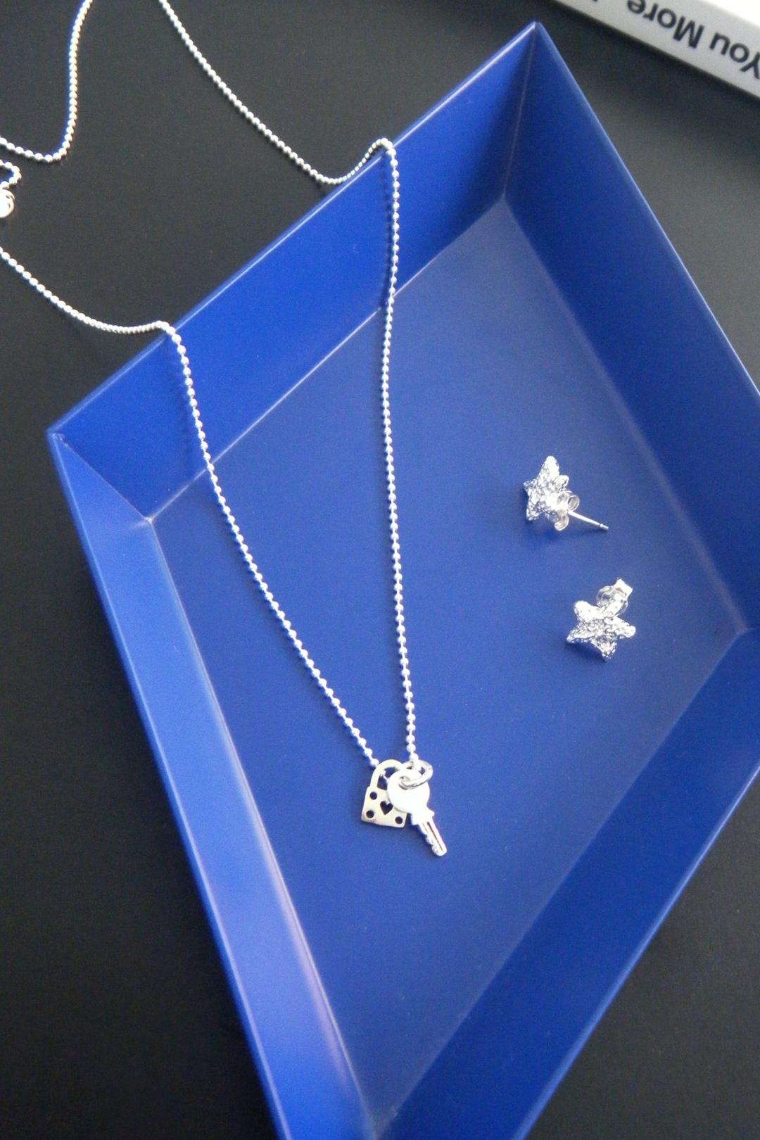 Heart lock long silver necklace