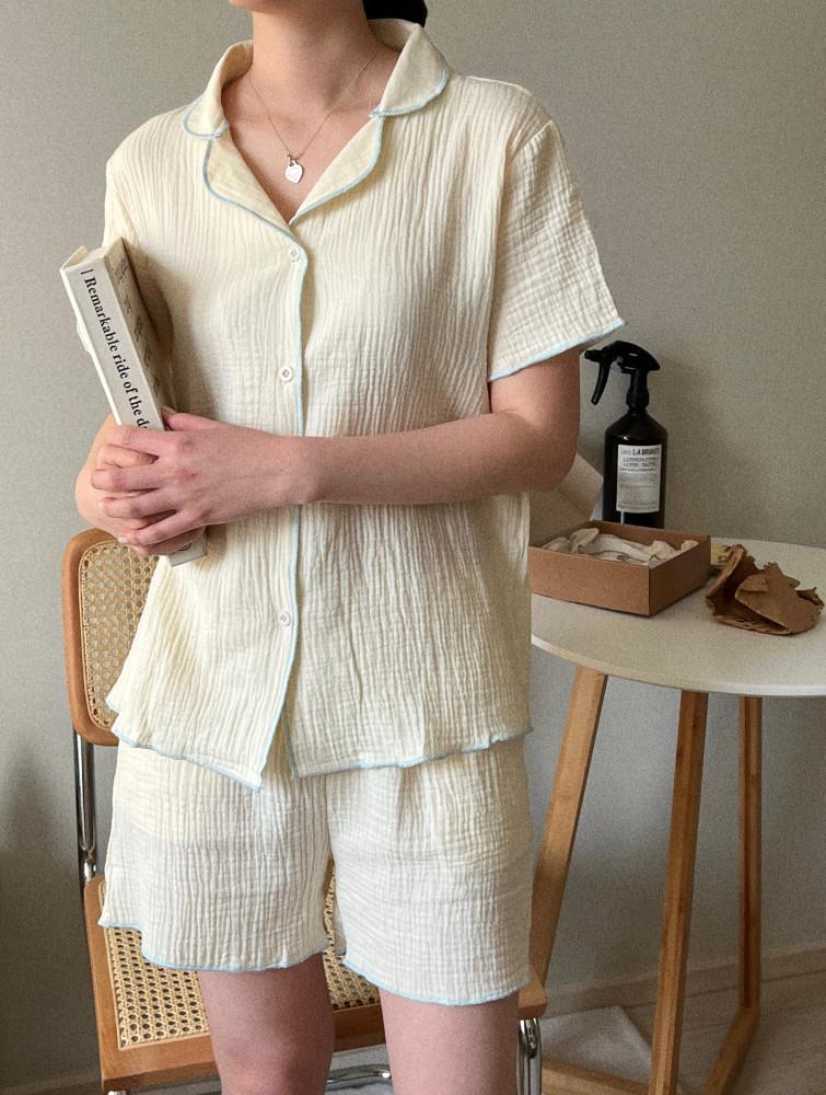 라인 반팔 파자마 세트